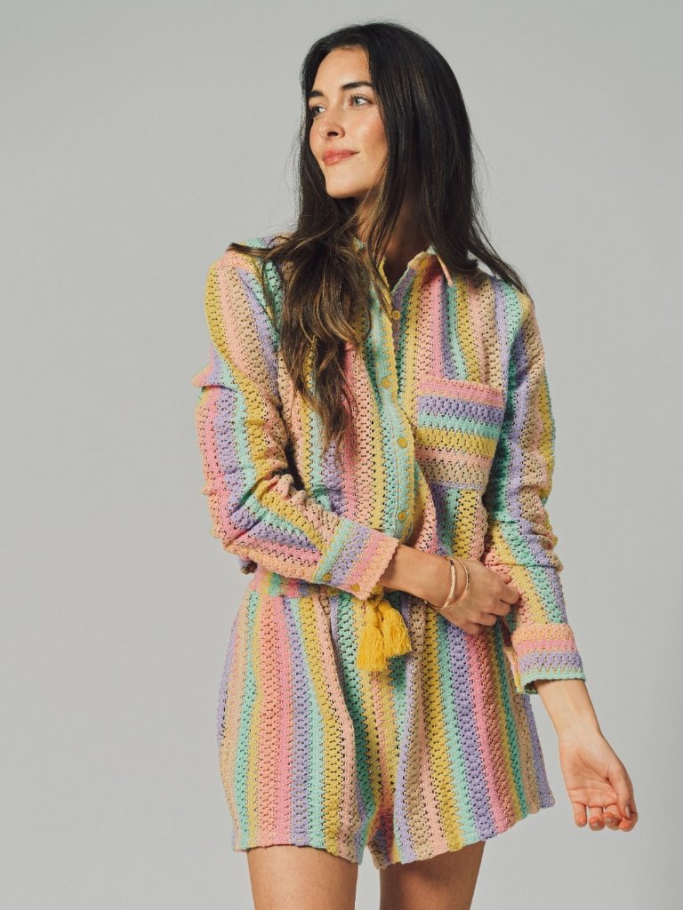 The Cropped Boyfriend Shirt Rainbow Crochet Women's Size S Nwt — image 3 of 4
